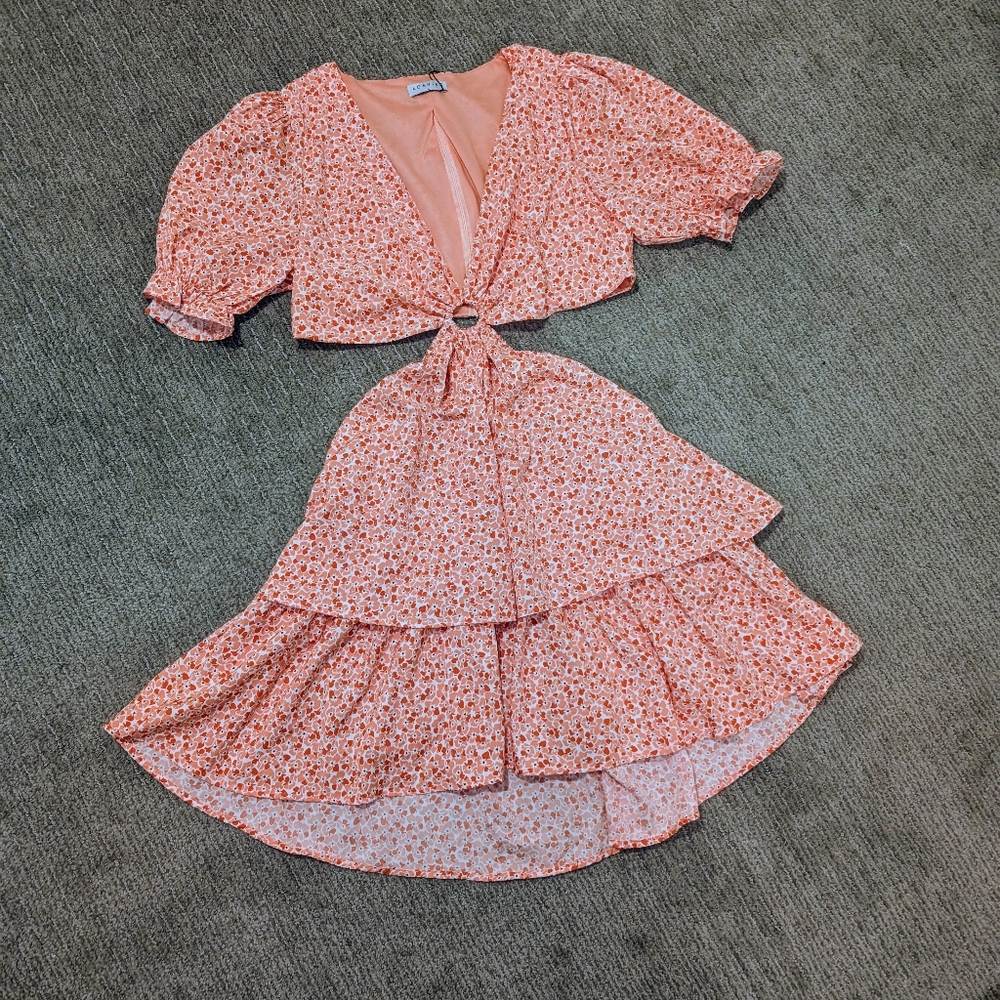 Floral Cut-out Ruffle Dress